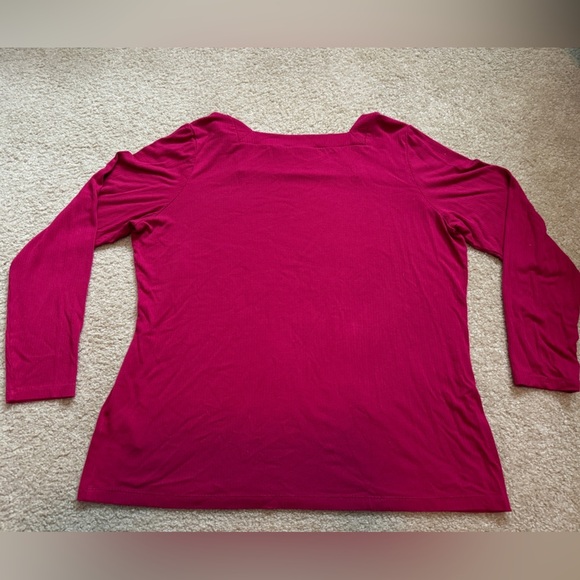 Susan Graver Rib Knit Square Neck Long-Sleeve Top XL Raspberry Rose A387826 - Picture 10 of 12